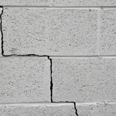 A crack in a building wall caused by an earthquake