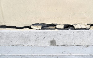 A crack in the foundation of a building