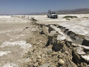 Earthquake fault line in the desert in Southern California